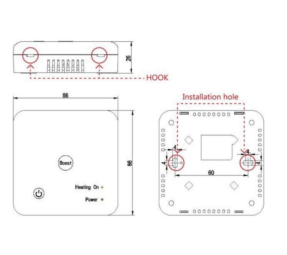 Wireless Wifi RF Thermostat Dimension