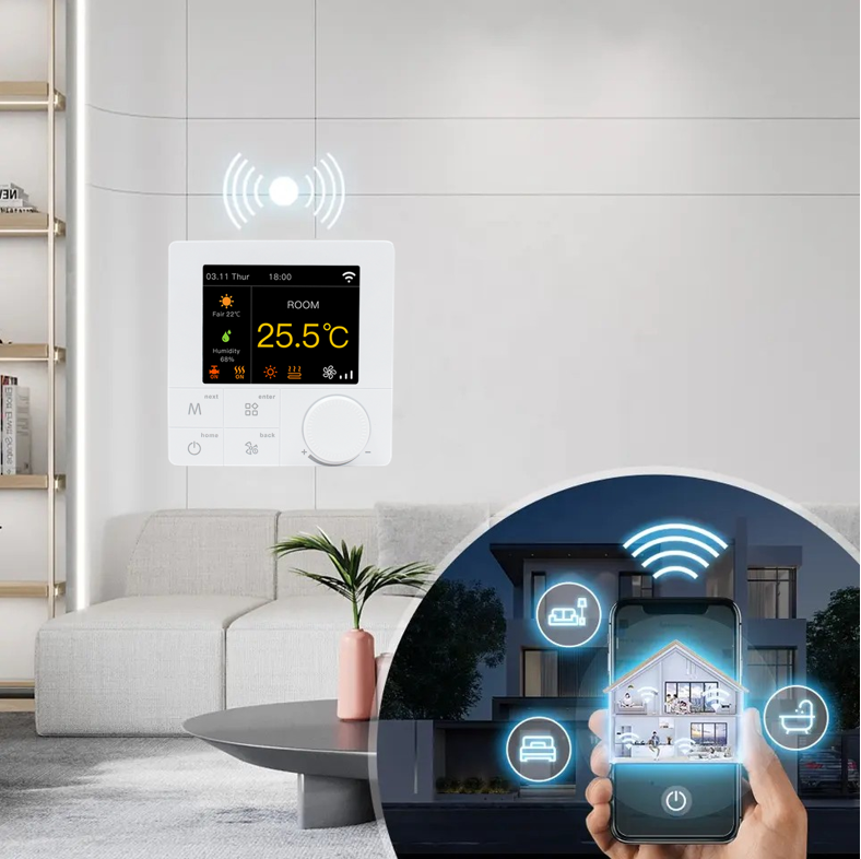 Touch Screen Programmable Smart Life 2 Pipe System Modbus Thermostat Htw-Wf81-853s