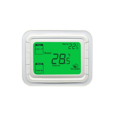 White Housing Blue & Green Screen Set Point & Room Temperature Display Fan Coil Thermostat